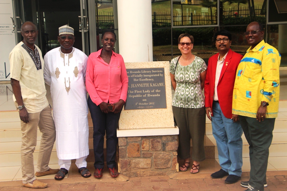 Beth A. Payne with other Rotarians, at Kigali Public library