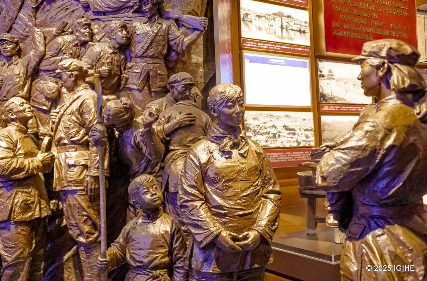 Sculptures on the theme of the Long March are seen inside the museum