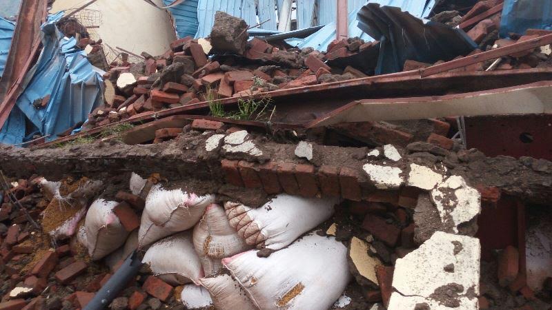 Destroyed buildings contained processed and unprocessed rice