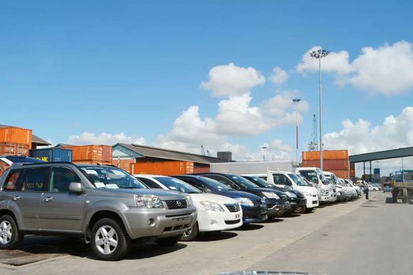 Imported second-hand cars at the port of Mombasa. You may not import used cars that are over five years old from 2021.