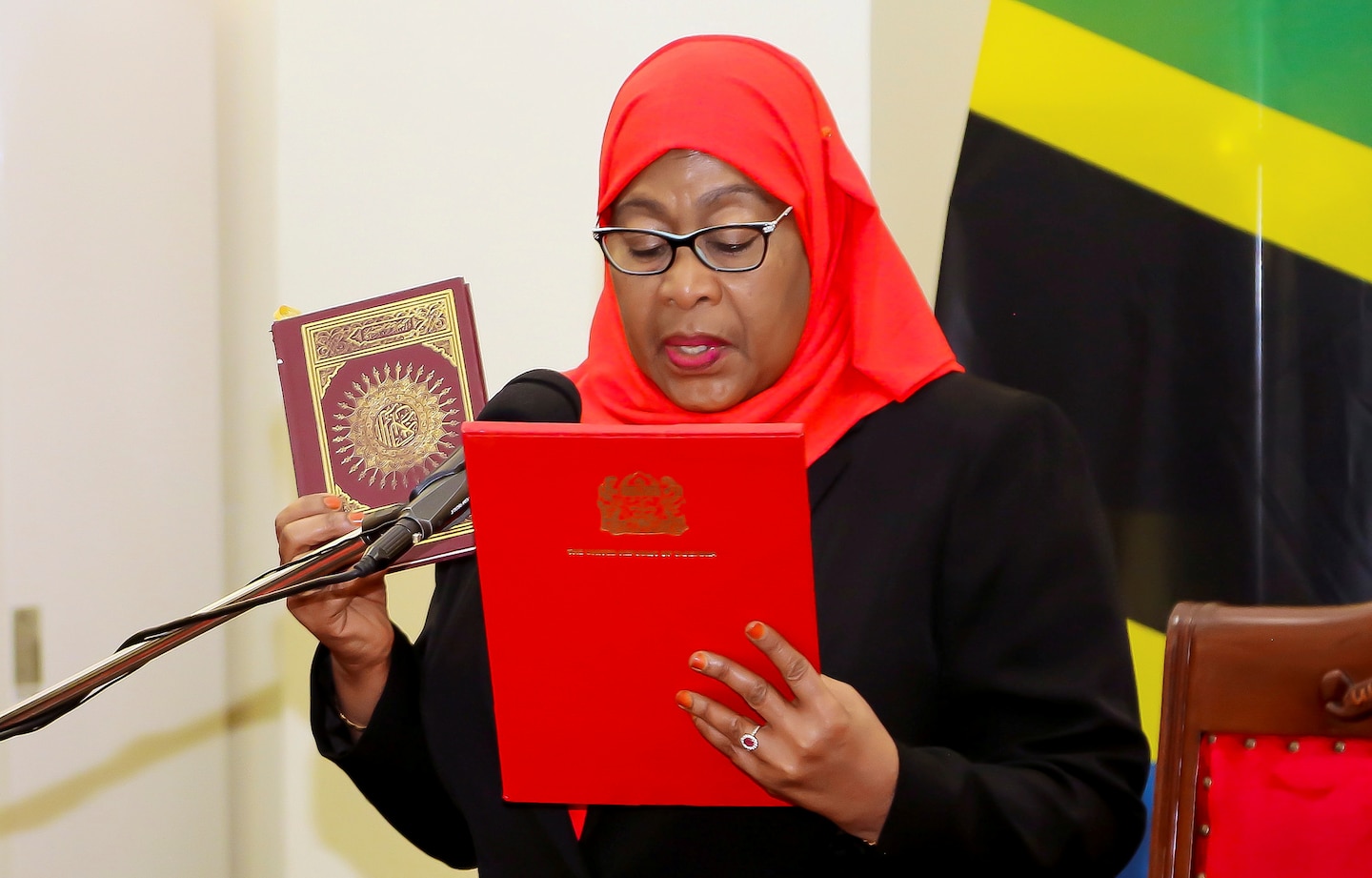 Samia Suluhu Hassan was sworn in as Tanzania’s president on Monday following her victory in last week’s election.