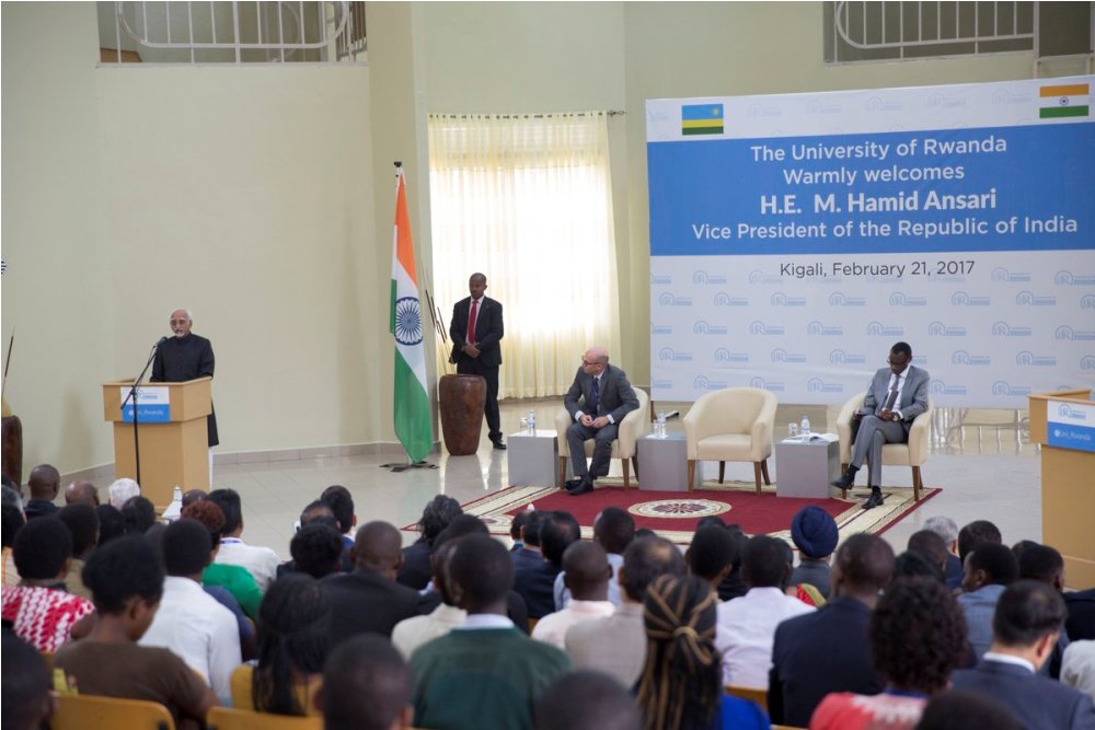 India vice president Hamid Ansari delivering a public lecture at the University of Rwanda yesterday. 