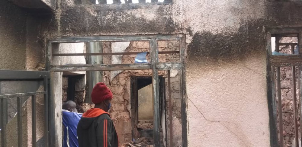 One of houses that caught fire on Tuesday.