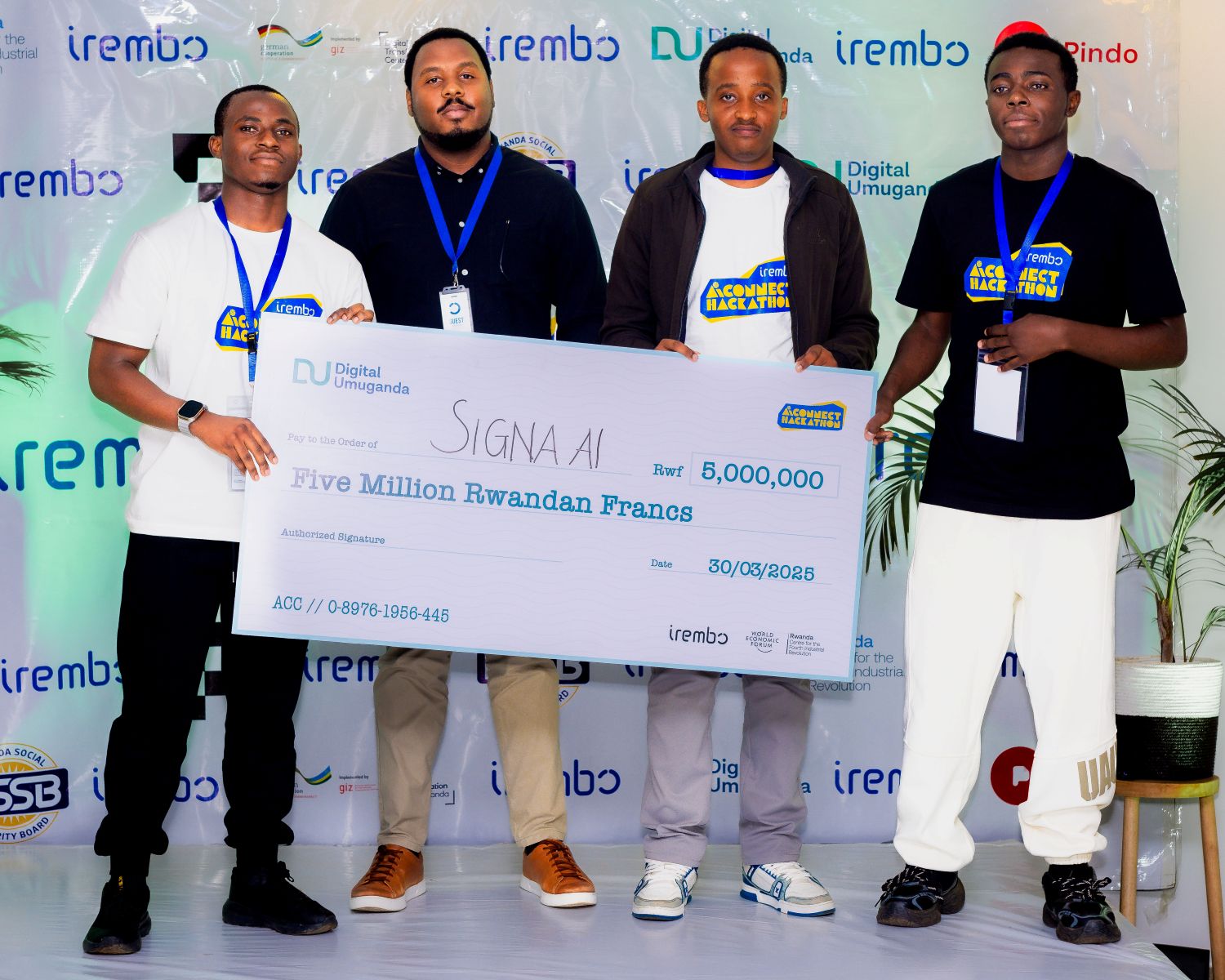 Kalisa Ineza Giovanni, 18, and Bisizi Muhire Ighor, 19—both graduates of Rwanda Coding Academy—along with Iradukunda Moustapha, a student at SOS Technical High School in Kigali, impressed judges with their ingenious AI-powered solution designed to bridge the communication gap between people with hearing disabilities and those with speech impairments.