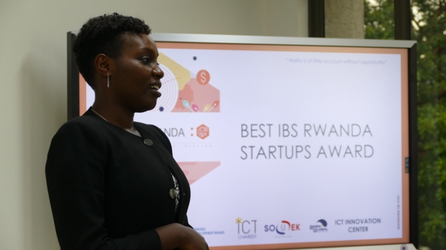 Claudette Irere, Permanent Secretary at the Ministry of ICT and Innovation speaks after awarding the winners.