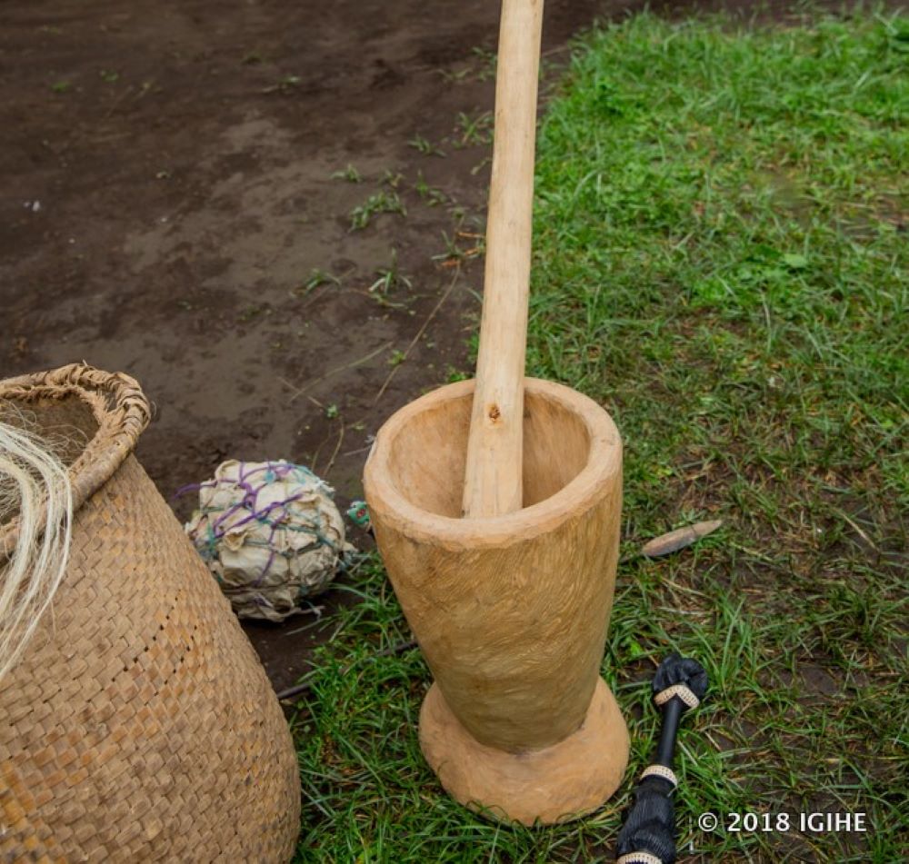 This tool is commonly used for pounding a variety of foods, particularly cassava leaves.