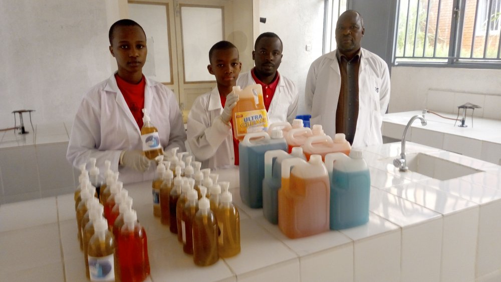 Soaps produced by students are used to maintain the school's hygiene. 