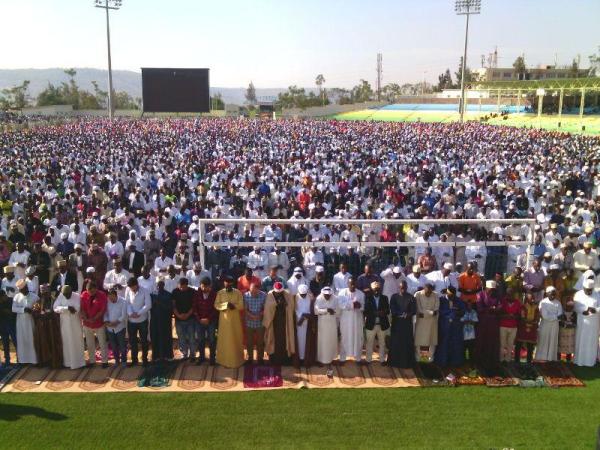 Muslim congregants at Nyamirambo stadium celebrating “Eid al-Adha”