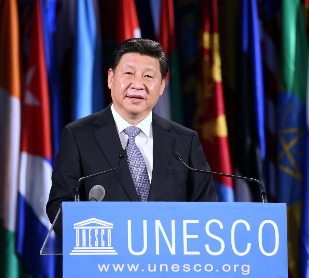 Xi Jinping delivers a speech at the headquarters of the United Nations Educational, Scientific and Cultural Organization (UNESCO) in Paris, France, March 27, 2014. (Xinhua/Yao Dawei)