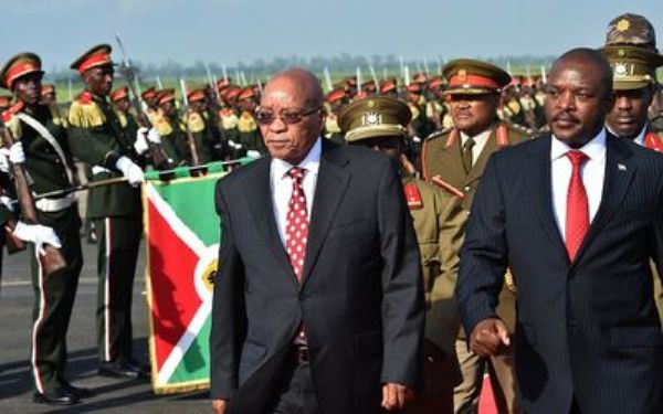 President Jacob Zuma and President Pierre Nkurunziza inspect the guard of honour after his arrival at Bujumbura International Airport in Burundi in February.
