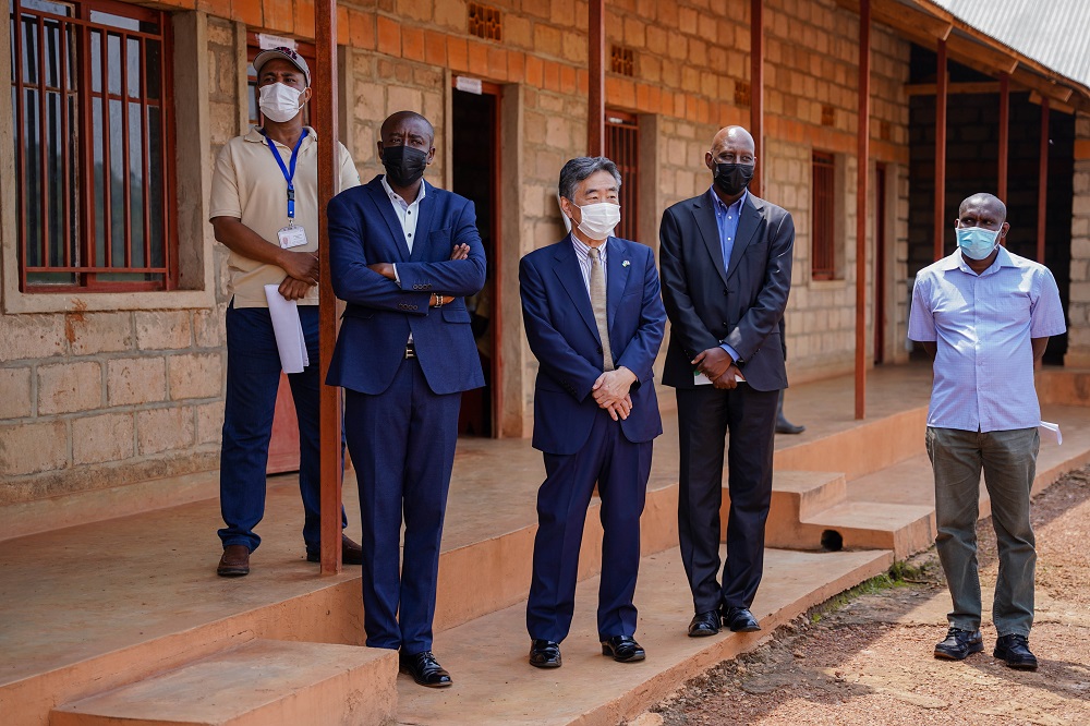 Japan Ambassador to Rwanda with Rwamagana District officials visiting projects implemented through JICA.