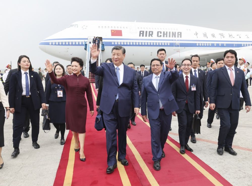 Xi Jinping, general secretary of the Communist Party of China Central Committee and Chinese president, arrives in Hanoi, capital of Vietnam, Dec. 12, 2023, for a state visit at the invitation of General Secretary of the Central Committee of the Communist Party of Vietnam Nguyen Phu Trong and Vietnamese President Vo Van Thuong. (Xinhua/Pang Xinglei)