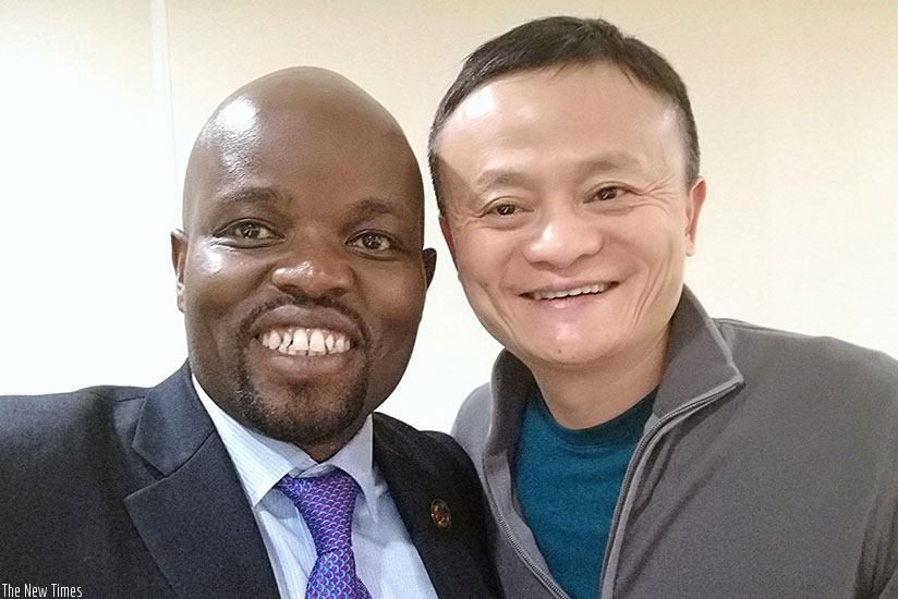 The Minister of Youth and ICT, Jean-Philibert Nsengimana with business magnate, Jack Ma