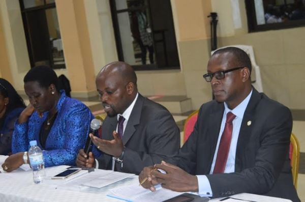 The executive secretary of CNLG, Dr Bizimana Jean Damascene with the Minister of Youth and ICT ,Jean Philbert Nsengimana and Uwacu Julienne ,the Minister of Sports and Culture DURING the presentation of the survey’s outcomes