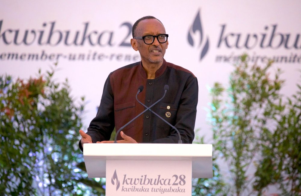 President Paul Kagame delivering remarks at the beginning of 28th commemoration of the 1994 Genocide against Tutsi.