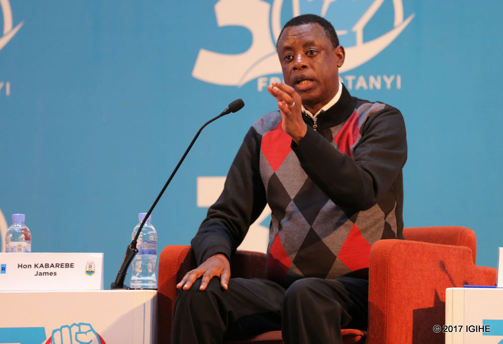 Defence Minister, Gen. James Kabarebe  speaks to youth