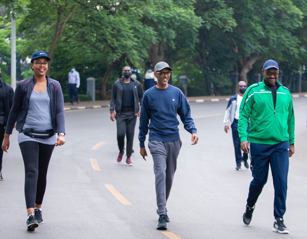 President Paul Kagame along with the mayor of Kigali City, Prudence Rubingisa; the Minister of Sports and Culture, Aurore Mimosa Munyangaju participating in Car Free Day.  
