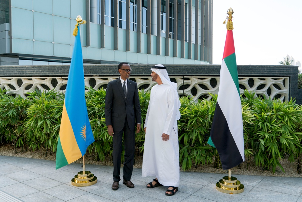 President Kagame with Sheikh Mohamed bin Zayed Al Nahyan, Crown Prince of Abu Dhabi and Deputy Supreme Commander of the UAE Armed Forces