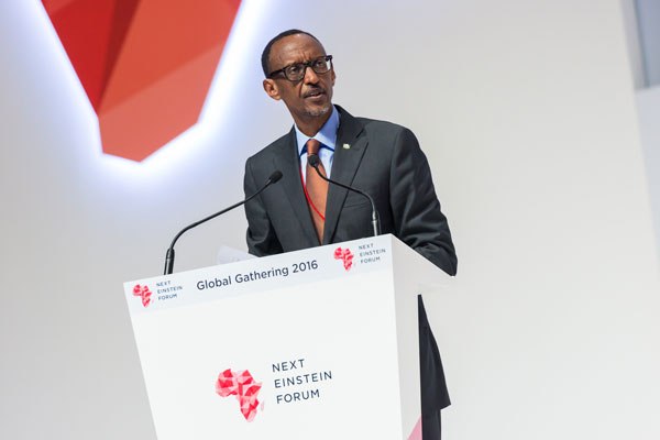 Paul Kagame addresses an audience of Africa’s top scientists, policymakers and start-ups at the Next Einstein Forum (NEF) global gathering in Dakar, Senegal on March 9, 2016.