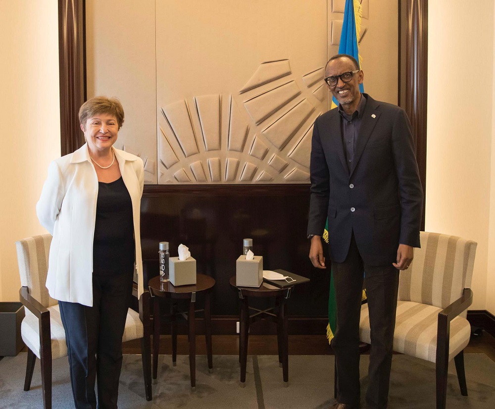 President Paul Kagame with Kristalina Georgieva , the Managing Director of the International Monetary Fund.