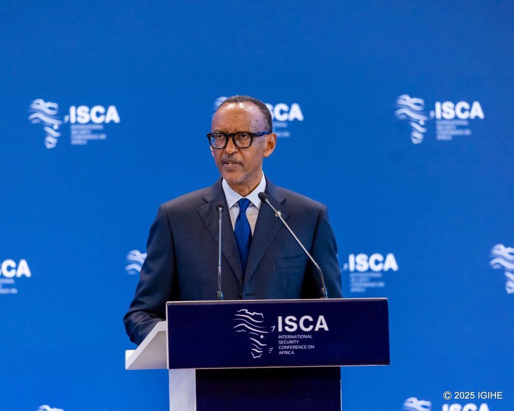 President Paul Kagame addresses delegates at the opening ceremony of the inaugural International Security Conference on Africa (ISCA) in Kigali on Monday, May 19, 2025.