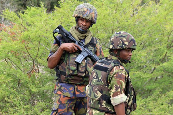 Kenyan soldiers in Kulbiyow, Somalia, on February 6, 2017.