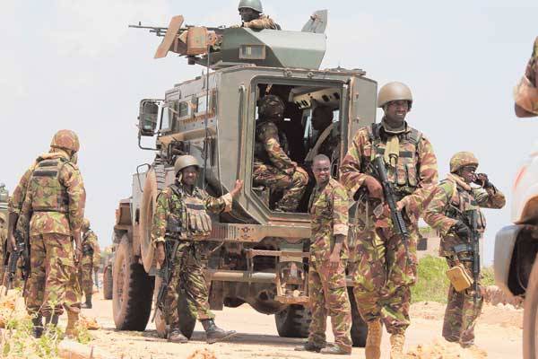 KDF soldier under Amisom patrol Kisimayu, Somalia in November 2015. A KDF soldier has narrated to a Mombasa court how they were attacked by a group of about 10 Al-Shabaab militants in Kiunga, Lamu County in 2014.