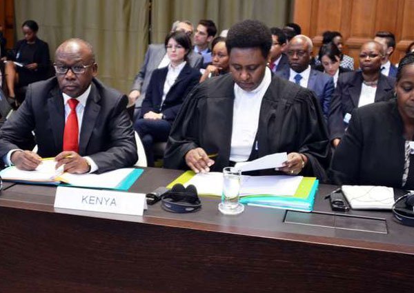 Attorney-General Githu Muigai (left) and his delegation appear before the International Court of Justice on September 19, 2016 at The Hague, to try and solve the boundary issue with Somalia. The oral hearings on Kenya’s preliminary objections took place from Monday to Friday at the Peace Palace, The Hague.
