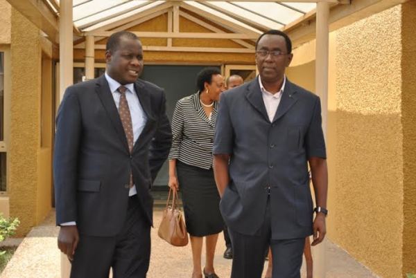 The Speaker of East African Legislative Assembly (EALA), Daniel Kidega with the president of Rwanda’s parliamentary chamber of senators, Bernard Makuza