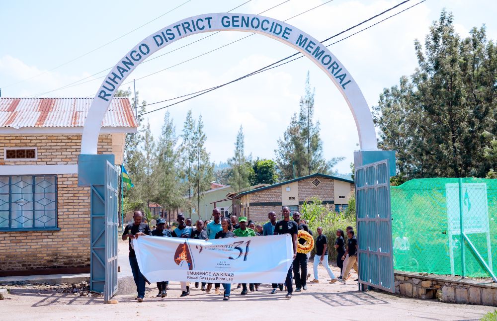 Staff and management of Kinazi Cassava Plant Ltd made a "remembrance walk" to the Ruhango Genocide Memorial in Kinazi, where they paid tribute to the victims of the Genocide against the Tutsi.