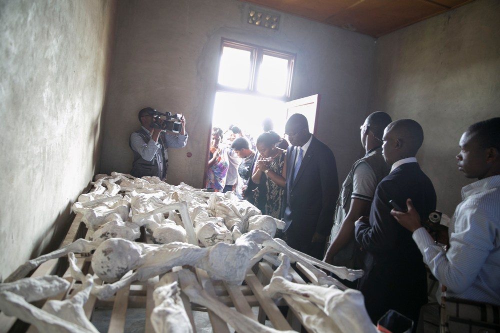 Prime Minister, Anastase Murekezi visiting Murambi genocide memorial yesterday.