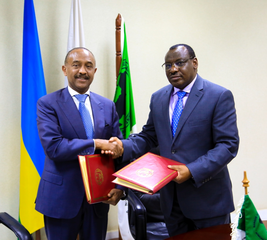 Finance and Economic Planning Minister, Amb. Claver Gatete and the Director General of AfDB in EAC, Gabriel Negatu