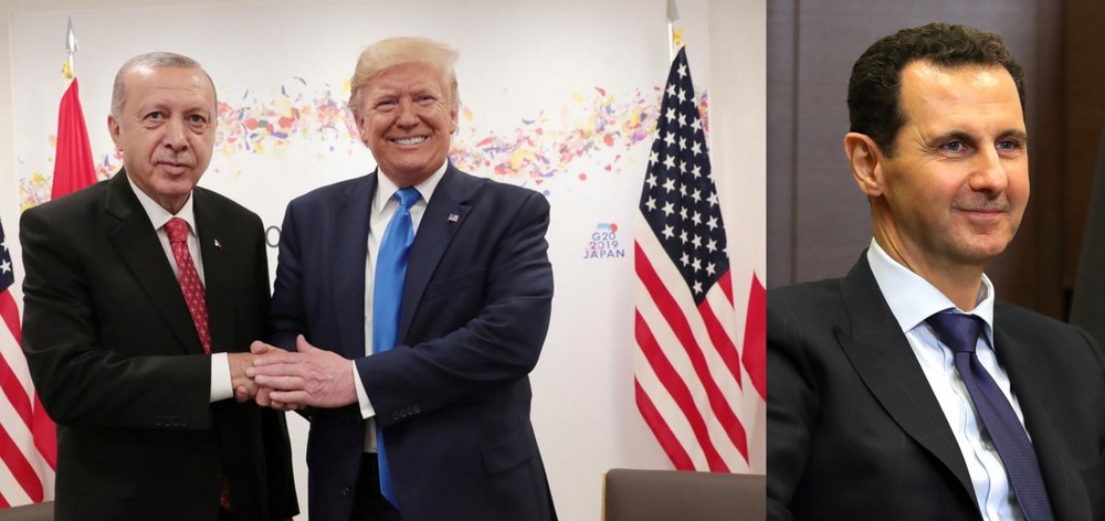 L-R: The Turkish President Recep Tayyip Erdoğan, the US President Donald Trump and Syria's President Bashar Al Assad