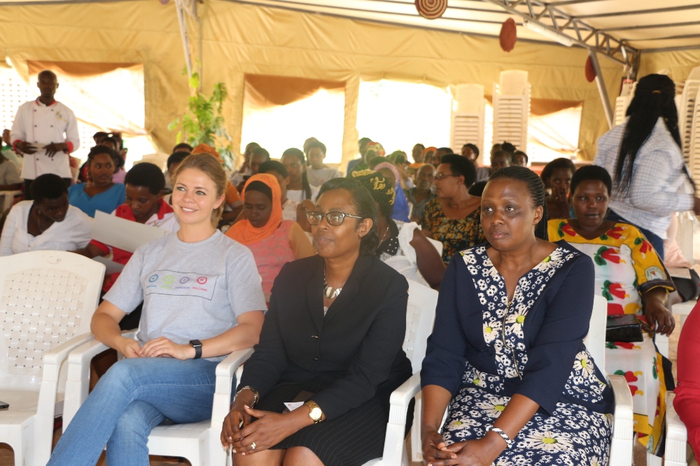 L_R, Yulia, Rwamwenge and Uwimana follow the address by Kayonza Vice-Mayor Consolée Uwibambe