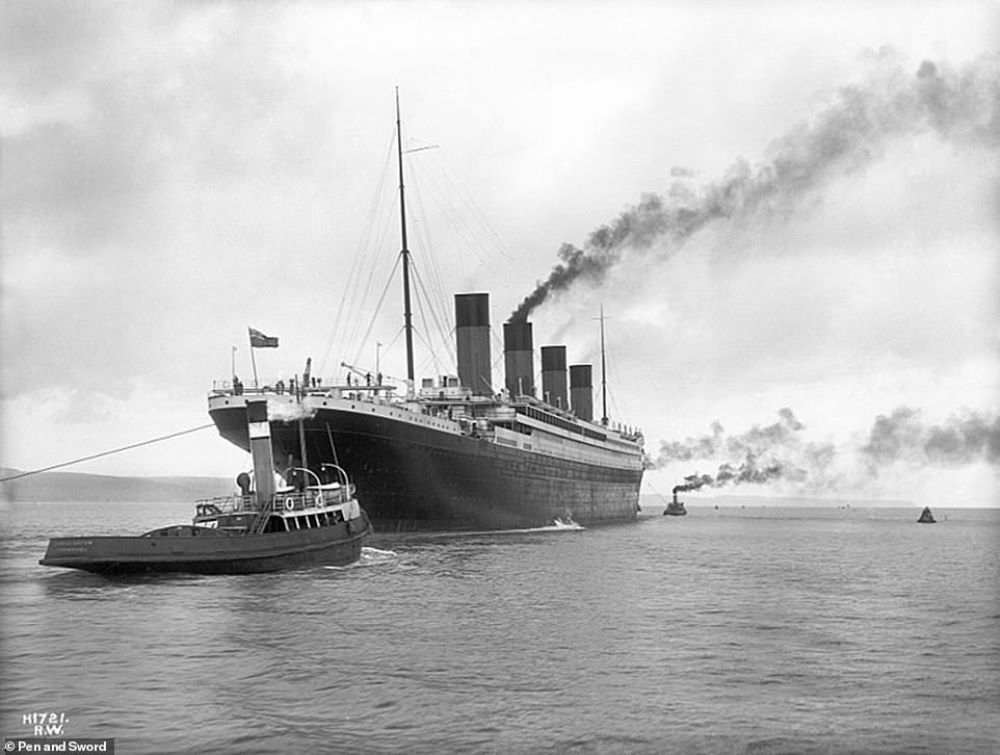 At the time she entered service, the Titanic was the largest ship in the world. She was the second of three Olympic-class liners operated by the White Star Line. Pictured: The ship being pulled out of Belfast harbour during sea trials.
