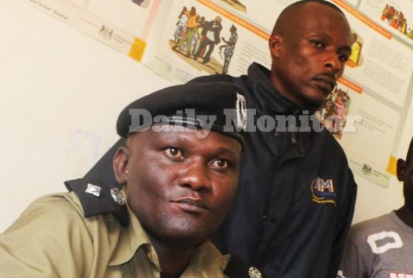Rwizi region police spokesperson Ssekate Vincent parades Police constable Isaac Ssegawa, among other suspects at Mbarara Central Police Station on Monday.