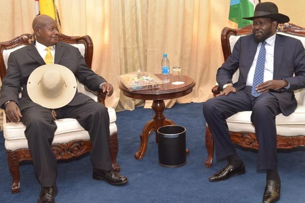 Ugandan president Museveni on Thursday held peace talks with his South Sudan counterpart Salva Kiir in the capital Juba.
