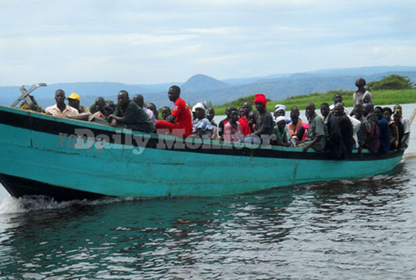 A boat carrying fishermen and passengers on Lake Albert. Abductions on the lake are rampant.