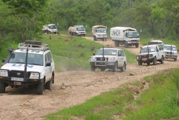A convoy of UNHCR vehicles in South Sudan.