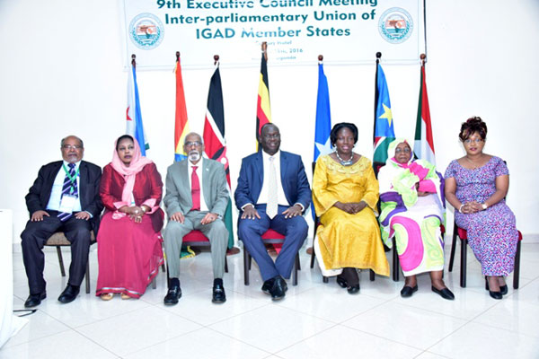 Speakers pose at the 9th Executive Council meeting of Inter-parliament Union of IGAD member states.