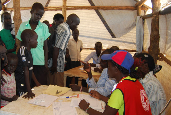 Some of the refugees from South Sudan being registered in Adjumani District. Photo by Felix Warom Okello.
