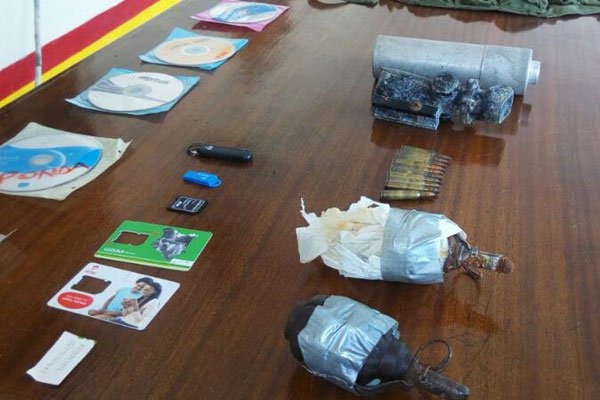 Displayed weapons and paraphernalia recovered from a terror suspect arrested on April 14, 2017 in Likoni.