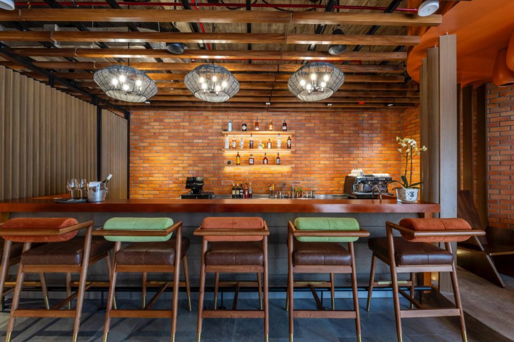 Zaria Court rooftop features a sports bar lounge.
