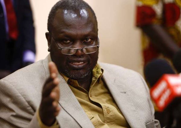 South Sudan former Vice President Riek Machar speaks during a press conference in Khartoum on September 18, 2015. Dr Machar has appealed to the international community to exert more pressure to ensure Mr Dak is immediately released and reunited with his family.