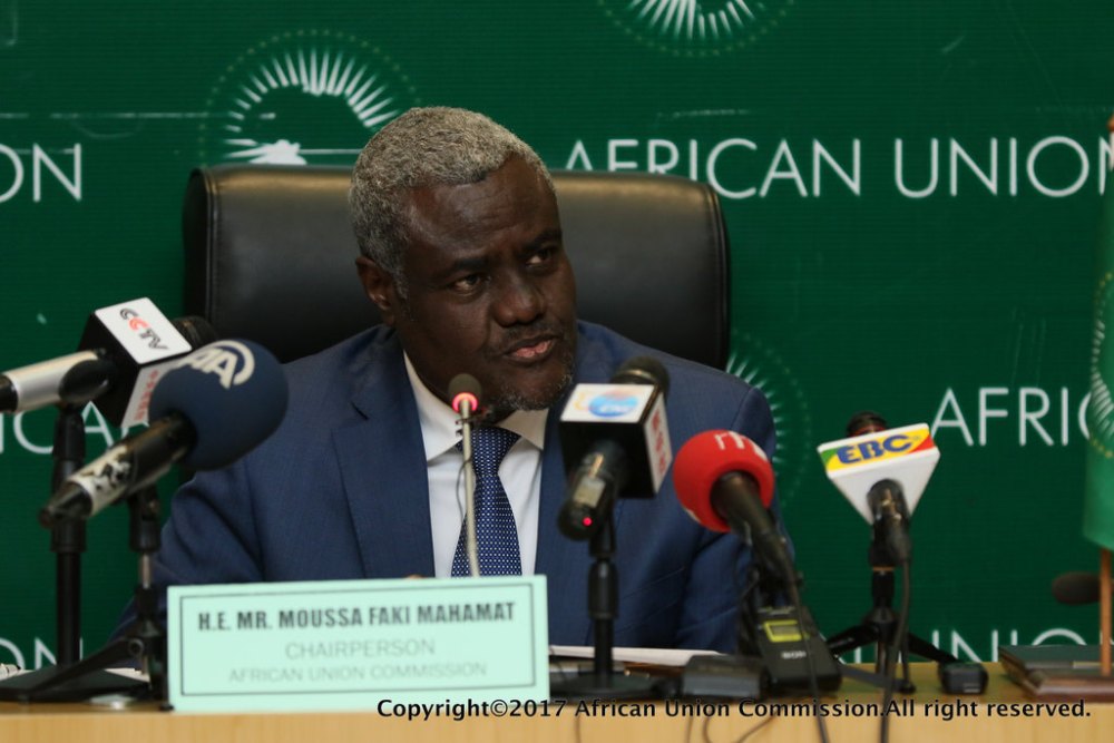 The Chairperson of African Union (AU) Commission, Moussa Faki Mahamat speaks to the Media on Tuesday