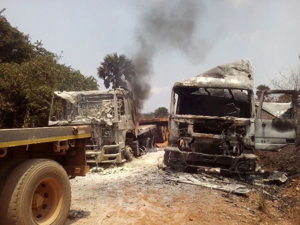 Some of Tanzanian lorries burnt by Mai Mai rebels in South Kivu.