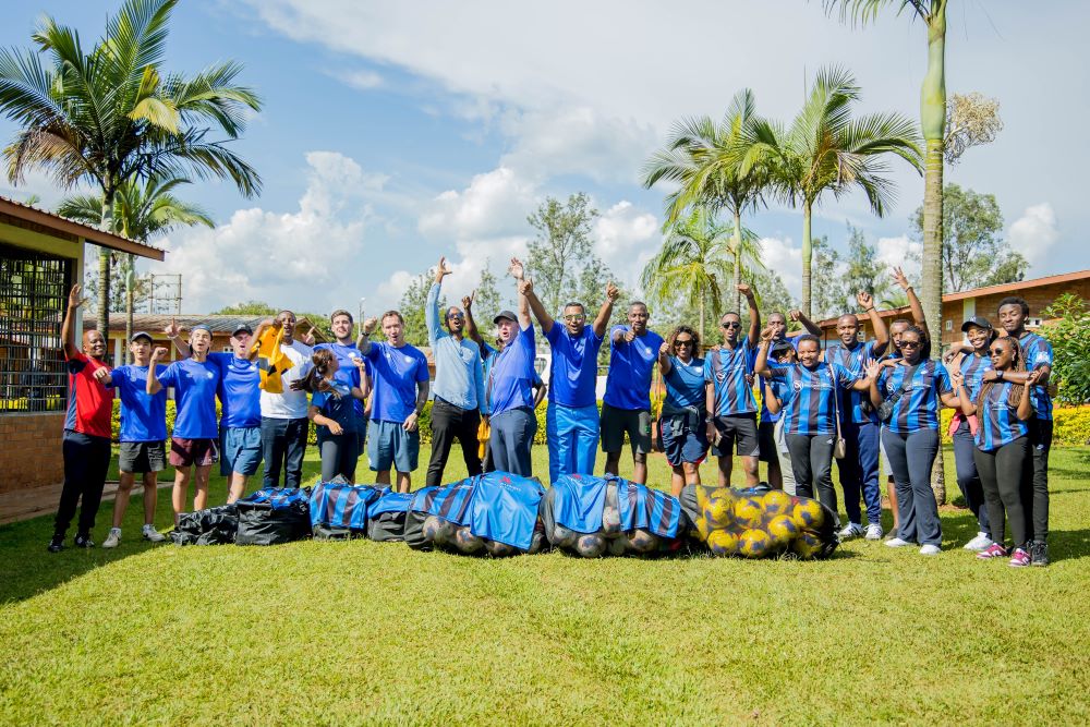 The donated items include 50 footballs, 100 jerseys, and many other items used by the coaches, all valued at over Rwf10 million.