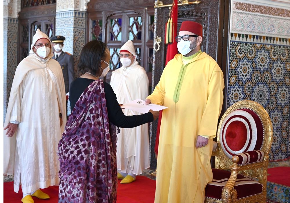 Ambassador Zaina Nyiramatama presenting credentials to the King of Morocco, Mohammed VI.