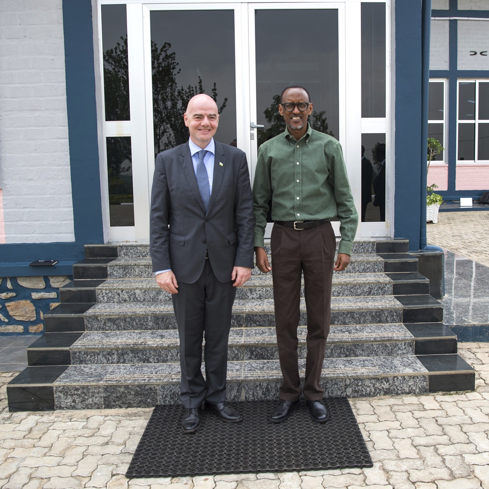 President Paul Kagame with Gianni Infantino yesterday.Photo Village Urugwiro