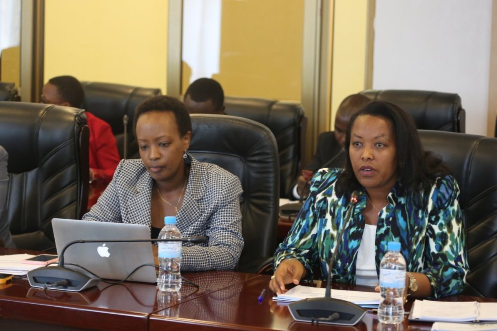 The Minister of Gender and Family Promotion (MIGEPROF),Nyirasafari Espérance (right) with permanent secretary Nadine Gatsinzi